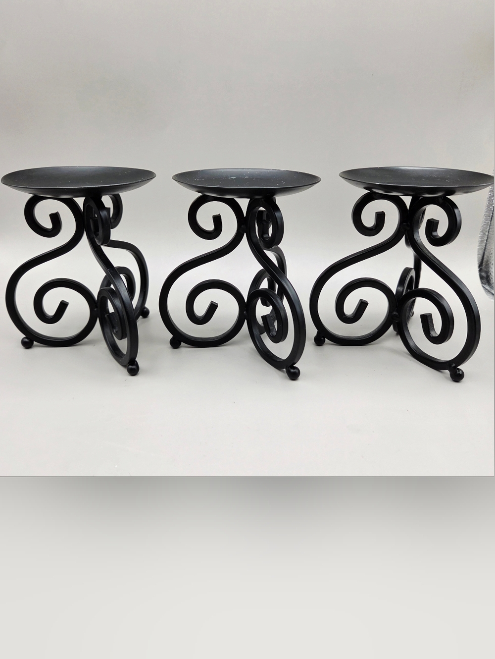 Vintage Black Scroll-Frame Metal Candle Holder - Set of 3